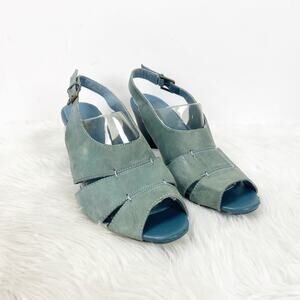 Clarks Bendables 8 M Womens Teal Leather Strap Heeled Sandals